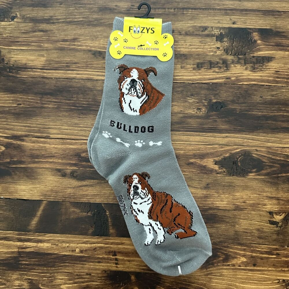 NWT Foozys Grey Bulldog Print Crew Socks Women's One Size